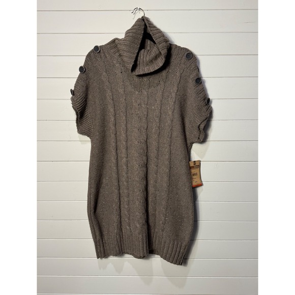 Ruff Hewn Sweaters - New! Ruff Hewn Womens XL Wool Brown Cable Knit Button Sleeve‎ Turtleneck Top